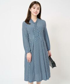 Maison de CINQ / メゾン ドゥ サンク ロング・マキシ丈ワンピース | 【小さいサイズ】ボウタイデザイン幾何柄ワンピース/洗える