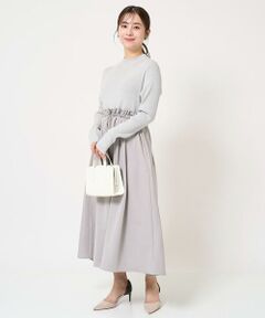 Maison de CINQ / メゾン ドゥ サンク ロング・マキシ丈ワンピース | 【小さいサイズ】ニット×タフタ タックギャザー切替えワンピース/洗える