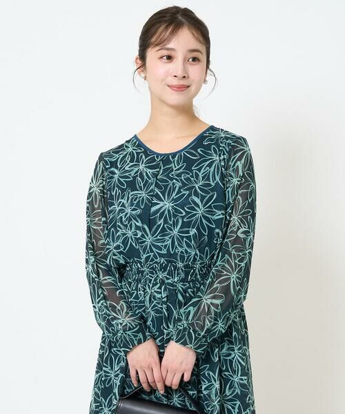 Maison de CINQ / メゾン ドゥ サンク シャツ・ブラウス | 【小さいサイズ】ラインフラワーシフォンブラウス/洗える | 詳細1