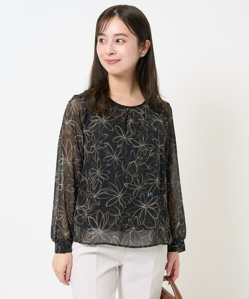 Maison de CINQ / メゾン ドゥ サンク シャツ・ブラウス | 【小さいサイズ】ラインフラワーシフォンブラウス/洗える | 詳細3