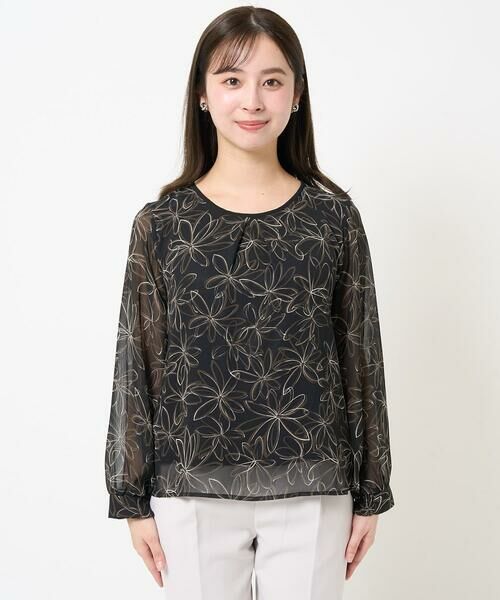 Maison de CINQ / メゾン ドゥ サンク シャツ・ブラウス | 【小さいサイズ】ラインフラワーシフォンブラウス/洗える | 詳細4