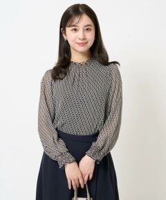 Maison de CINQ / メゾン ドゥ サンク シャツ・ブラウス | 【小さいサイズ】幾何柄シフォンスタンドカラーブラウス/洗える/セットアップ対応