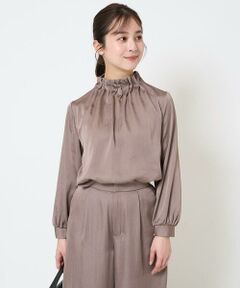 Maison de CINQ / メゾン ドゥ サンク シャツ・ブラウス | 【小さいサイズ】スタンドネックデザインサテンブラウス/洗える