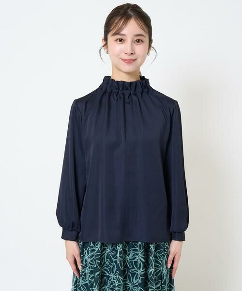 Maison de CINQ / メゾン ドゥ サンク シャツ・ブラウス | 【小さいサイズ】スタンドネックデザインサテンブラウス/洗える | 詳細4