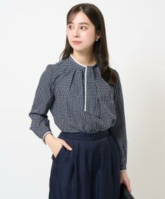 Maison de CINQ / メゾン ドゥ サンク シャツ・ブラウス | 【小さいサイズ】ドット幾何柄ボウタイ付きブラウス/洗える