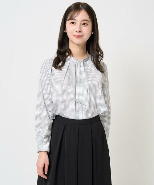 Maison de CINQ / メゾン ドゥ サンク シャツ・ブラウス | 【小さいサイズ】ドット幾何柄ボウタイ付きブラウス/洗える | 詳細1