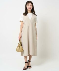 Maison de CINQ / メゾン ドゥ サンク ロング・マキシ丈ワンピース | 【小さいサイズ】リネンライクVネックジャンパースカート/洗える