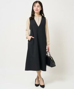 Maison de CINQ / メゾン ドゥ サンク ロング・マキシ丈ワンピース | 【小さいサイズ】リネンライクVネックジャンパースカート/洗える