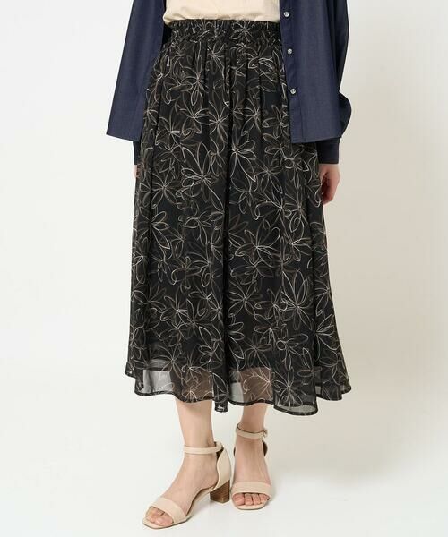 Maison de CINQ / メゾン ドゥ サンク ロング・マキシ丈スカート | 【小さいサイズ】ラインフラワーシフォンスカート/丈の長さが選べる/洗える | 詳細2
