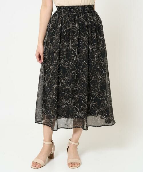 Maison de CINQ / メゾン ドゥ サンク ロング・マキシ丈スカート | 【小さいサイズ】ラインフラワーシフォンスカート/丈の長さが選べる/洗える | 詳細3