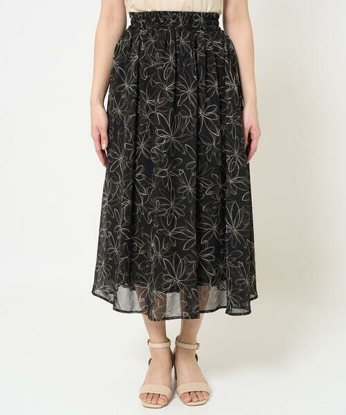 Maison de CINQ / メゾン ドゥ サンク ロング・マキシ丈スカート | 【小さいサイズ】ラインフラワーシフォンスカート/丈の長さが選べる/洗える | 詳細4