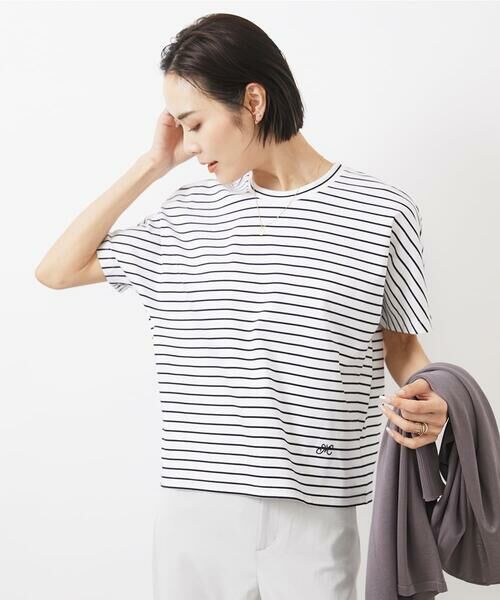 Maison de CINQ / メゾン ドゥ サンク カットソー | [小さいサイズ]ワンポイント刺繍ボーダーTシャツ | 詳細1