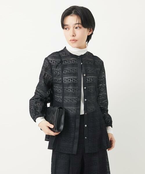 Maison de CINQ / メゾン ドゥ サンク シャツ・ブラウス | 【セットアップ対応】幾何ボーダーレースプリーツブラウス | 詳細1