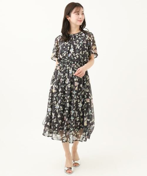 セール】 【小さいサイズ】フレアースリーブ花柄シフォン