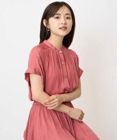 Maison de CINQ / メゾン ドゥ サンク シャツ・ブラウス | 【小さいサイズ】バンドカラーサテンブラウス(新色追加)/接触冷感/洗える/セットアップ対応