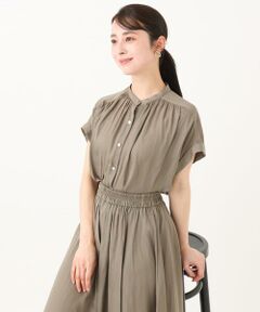 Maison de CINQ / メゾン ドゥ サンク シャツ・ブラウス | 【小さいサイズ】バンドカラーサテンブラウス(新色追加)/接触冷感/洗える/セットアップ対応