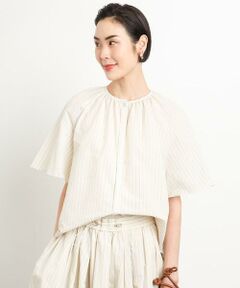 Maison de CINQ / メゾン ドゥ サンク シャツ・ブラウス | [小さいサイズ]ギャザーブラウス ストライプ柄(セットアップ対応/ドライタッチ)