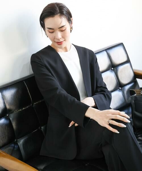 Maison de CINQ / メゾン ドゥ サンク ノーカラージャケット | [小さいサイズ]ノーカラージャケット(接触冷感/セットアップ対応) | 詳細1