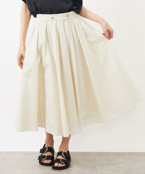 Maison de CINQ / メゾン ドゥ サンク ロング・マキシ丈スカート | [小さいサイズ]スピンドルギャザースカート ストライプ柄(ドライタッチ/セットアップ対応) | 詳細1
