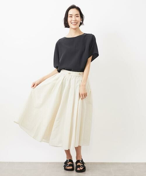 Maison de CINQ / メゾン ドゥ サンク ロング・マキシ丈スカート | [小さいサイズ]スピンドルギャザースカート ストライプ柄(ドライタッチ/セットアップ対応) | 詳細11