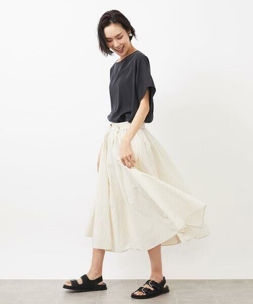 Maison de CINQ / メゾン ドゥ サンク ロング・マキシ丈スカート | [小さいサイズ]スピンドルギャザースカート ストライプ柄(ドライタッチ/セットアップ対応) | 詳細12