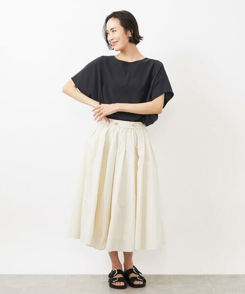 Maison de CINQ / メゾン ドゥ サンク ロング・マキシ丈スカート | [小さいサイズ]スピンドルギャザースカート ストライプ柄(ドライタッチ/セットアップ対応) | 詳細13