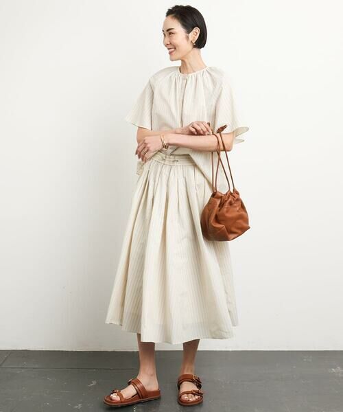 Maison de CINQ / メゾン ドゥ サンク ロング・マキシ丈スカート | [小さいサイズ]スピンドルギャザースカート ストライプ柄(ドライタッチ/セットアップ対応) | 詳細14