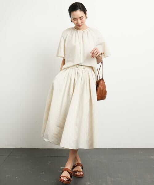 Maison de CINQ / メゾン ドゥ サンク ロング・マキシ丈スカート | [小さいサイズ]スピンドルギャザースカート ストライプ柄(ドライタッチ/セットアップ対応) | 詳細15