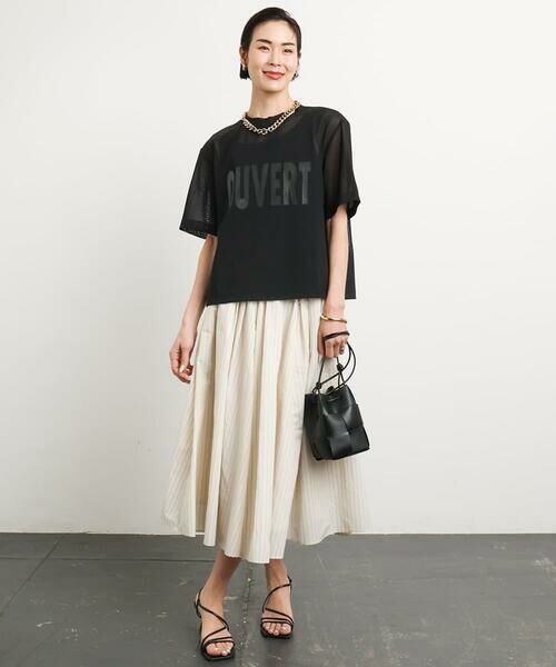 Maison de CINQ / メゾン ドゥ サンク ロング・マキシ丈スカート | [小さいサイズ]スピンドルギャザースカート ストライプ柄(ドライタッチ/セットアップ対応) | 詳細16