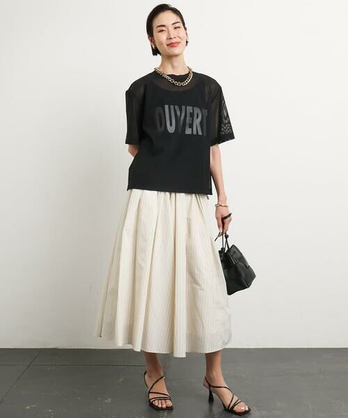 Maison de CINQ / メゾン ドゥ サンク ロング・マキシ丈スカート | [小さいサイズ]スピンドルギャザースカート ストライプ柄(ドライタッチ/セットアップ対応) | 詳細17