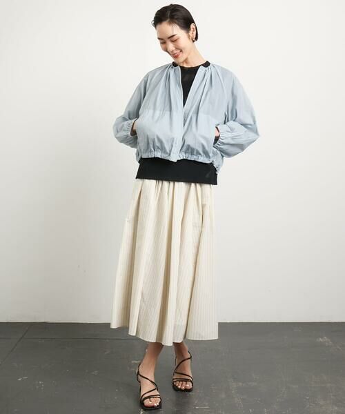 Maison de CINQ / メゾン ドゥ サンク ロング・マキシ丈スカート | [小さいサイズ]スピンドルギャザースカート ストライプ柄(ドライタッチ/セットアップ対応) | 詳細18