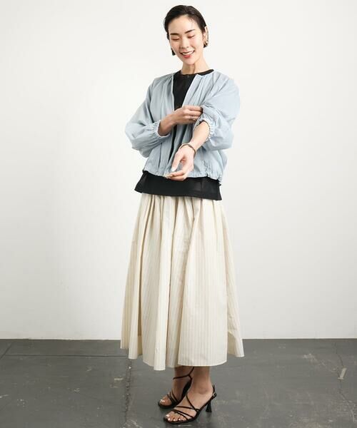 Maison de CINQ / メゾン ドゥ サンク ロング・マキシ丈スカート | [小さいサイズ]スピンドルギャザースカート ストライプ柄(ドライタッチ/セットアップ対応) | 詳細19