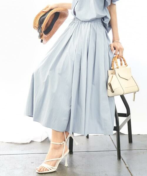 Maison de CINQ / メゾン ドゥ サンク ロング・マキシ丈スカート | [小さいサイズ]スピンドルギャザースカート 無地(ドライタッチ/セットアップ対応) | 詳細1