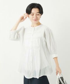 Maison de CINQ / メゾン ドゥ サンク シャツ・ブラウス | コットンボイルノーカラーデザインブラウス