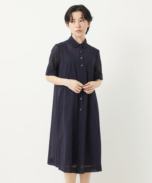 Maison de CINQ/メゾン ドゥ サンク コットンオーガンジーシャツワンピース ネイビー S Maison de CINQ/メゾン ドゥ サンク コットンオーガンジーシャツワンピース ネイビー S