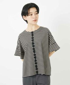 Maison de CINQ / メゾン ドゥ サンク カットソー | [日本製]レースデザインボーダーカットソー