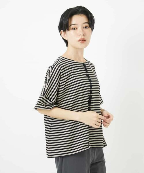 Maison de CINQ / メゾン ドゥ サンク カットソー | [日本製]レースデザインボーダーカットソー | 詳細3