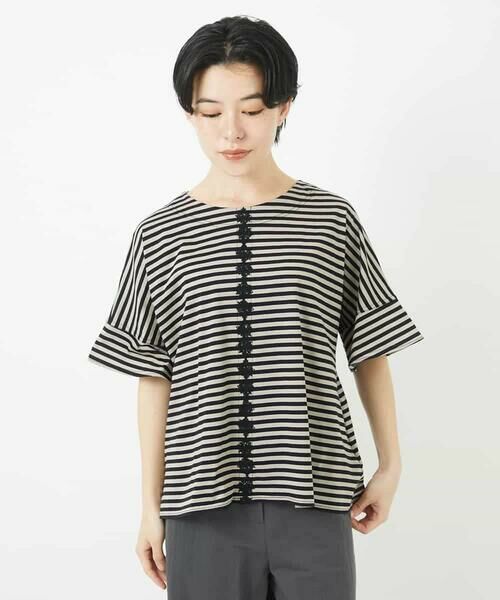 Maison de CINQ / メゾン ドゥ サンク カットソー | [日本製]レースデザインボーダーカットソー | 詳細4