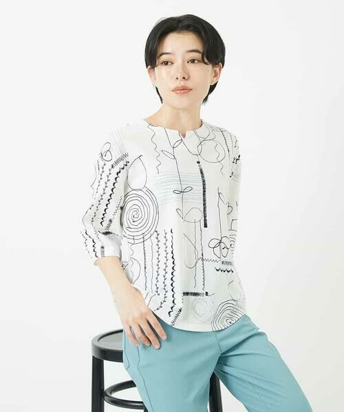 Maison de CINQ / メゾン ドゥ サンク カットソー | [日本製]線描きフラワープリントカットソー | 詳細1