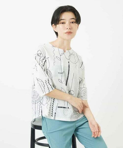 Maison de CINQ / メゾン ドゥ サンク カットソー | [日本製]線描きフラワープリントカットソー | 詳細2