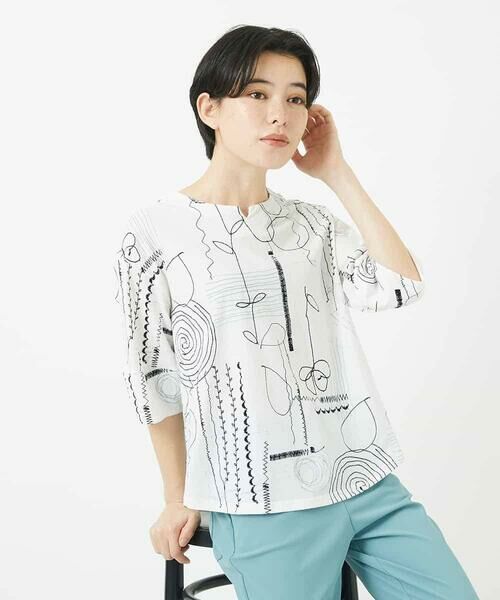 Maison de CINQ / メゾン ドゥ サンク カットソー | [日本製]線描きフラワープリントカットソー | 詳細3