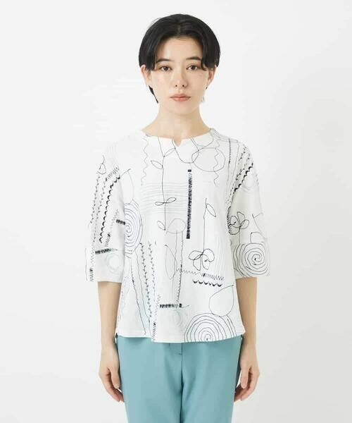 Maison de CINQ / メゾン ドゥ サンク カットソー | [日本製]線描きフラワープリントカットソー | 詳細6