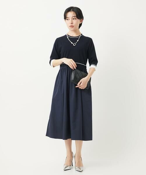 Maison de CINQ / メゾン ドゥ サンク ロング・マキシ丈ワンピース | タフタドッキング配色ボーダーニットワンピース | 詳細13