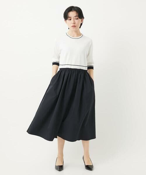 Maison de CINQ / メゾン ドゥ サンク ロング・マキシ丈ワンピース | タフタドッキング配色ボーダーニットワンピース | 詳細17