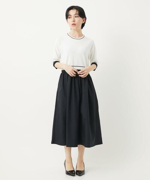 Maison de CINQ / メゾン ドゥ サンク ロング・マキシ丈ワンピース | タフタドッキング配色ボーダーニットワンピース | 詳細18