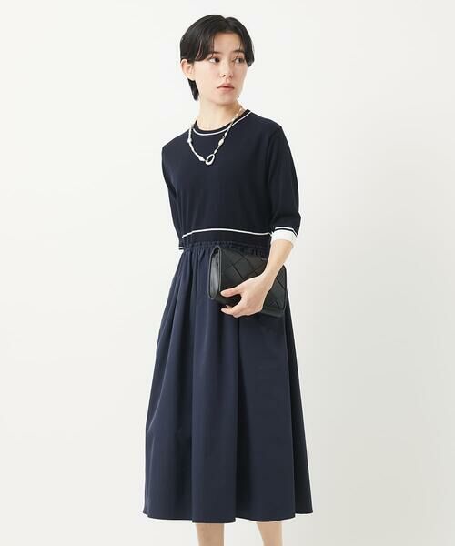 Maison de CINQ / メゾン ドゥ サンク ロング・マキシ丈ワンピース | タフタドッキング配色ボーダーニットワンピース | 詳細2