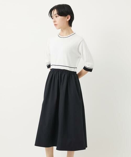 Maison de CINQ / メゾン ドゥ サンク ロング・マキシ丈ワンピース | タフタドッキング配色ボーダーニットワンピース | 詳細3