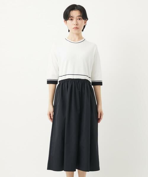 Maison de CINQ / メゾン ドゥ サンク ロング・マキシ丈ワンピース | タフタドッキング配色ボーダーニットワンピース | 詳細4