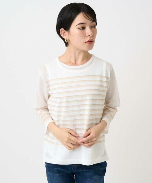 Maison de CINQ / メゾン ドゥ サンク ニット・セーター | [吸湿速乾]シアーボーダーボートネックラメニット | 詳細1