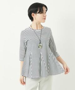 Maison de CINQ / メゾン ドゥ サンク カットソー | [日本製]ボーダーペプラム7分袖カットソー